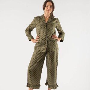 Batsheva Pajama Set in Olive Green Polka Dot SM